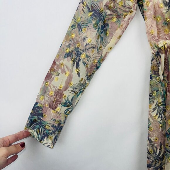 Amuse Society Eva Luna Floral Chiffon Long-Sleeve Mini Dress Size S - Picture 3 of 14